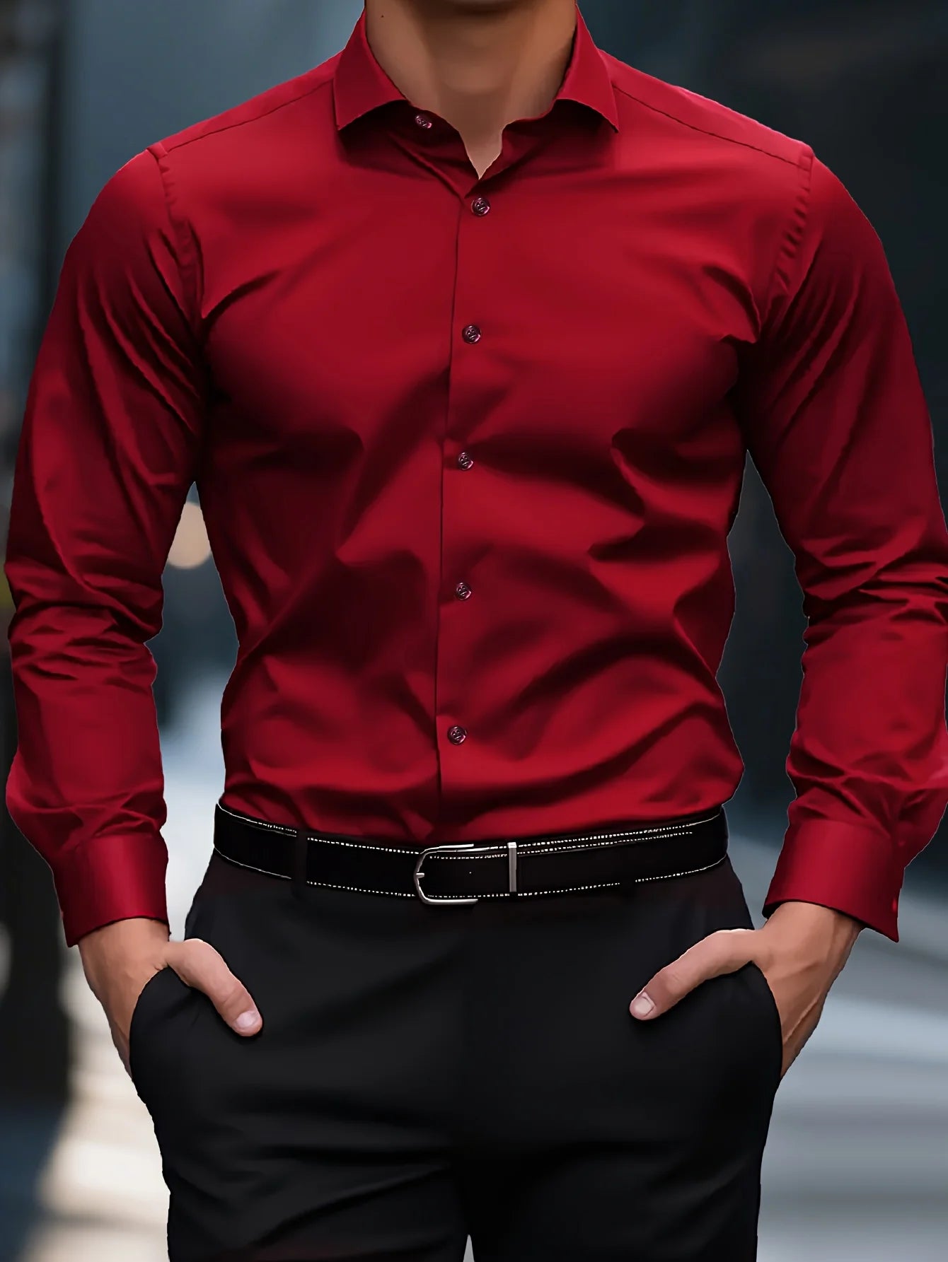 FGKKS New Men Shirt Brand New Solid Color Long Sleeve Elastic Fabric Men's Multiple Colors Male Quality Basic Shirt