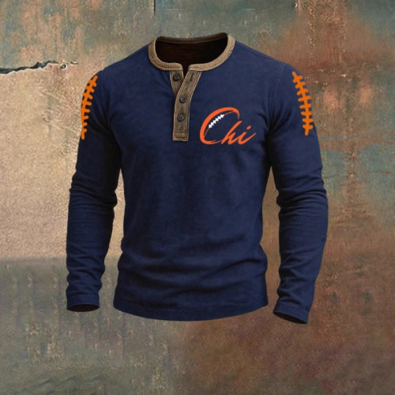 Three-button long-sleeved printed sweatshirt