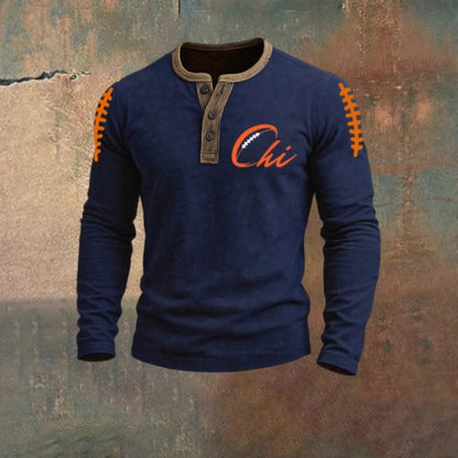Three-button long-sleeved printed sweatshirt