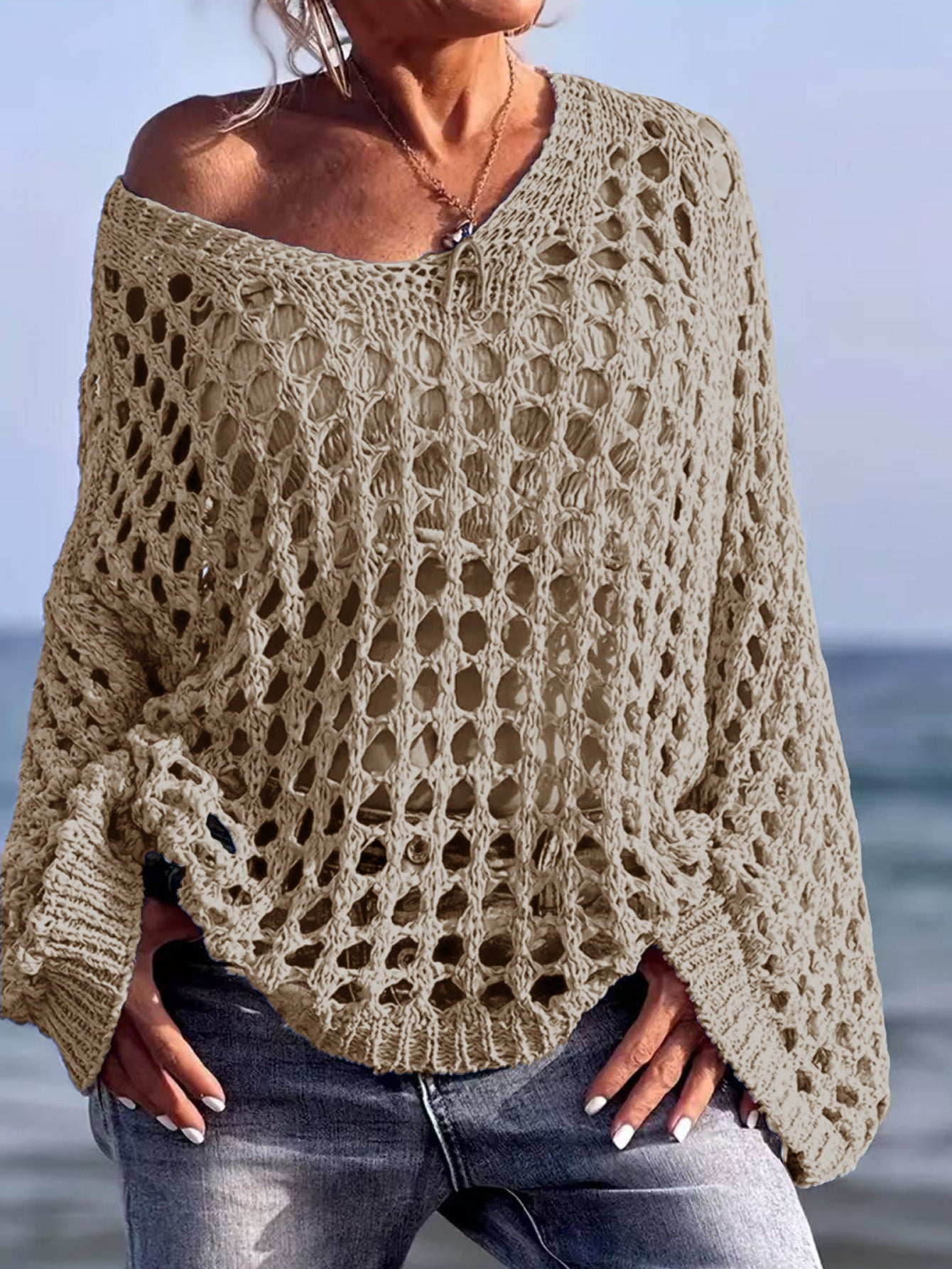 Hollow Out Knit Sun Protection Shirt