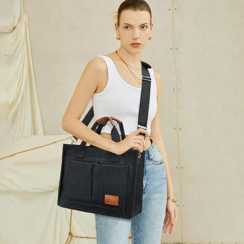 Artistic canvas large-capacity multi-layer single-shoulder bag