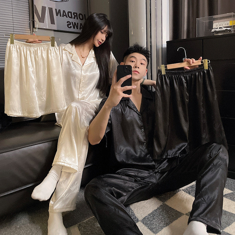 Ice Silk Couple Pajama Set Long Sleeve Home Wear