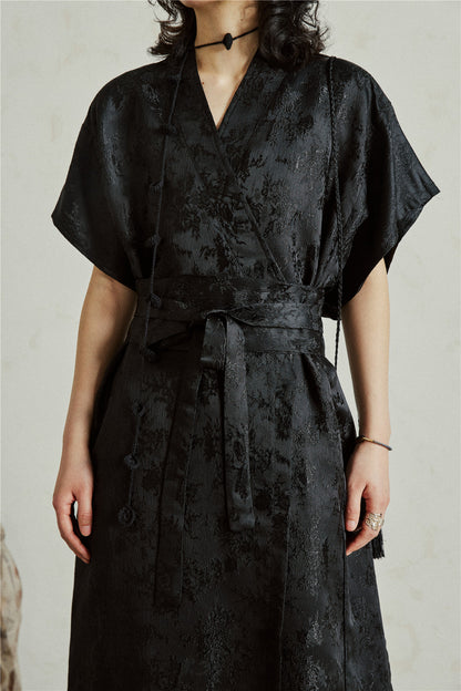 Chinese Style Jacquard Tie-Up Dress