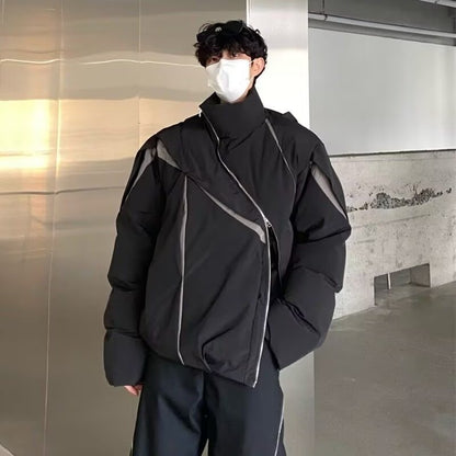 Crimp Colorblock Collar Cotton Coat