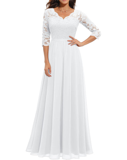 Lace Splicing Long Waist-Cinching Dress