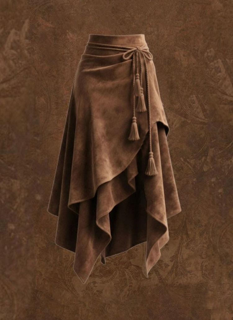 Retro Suede Flared Skirt for Women