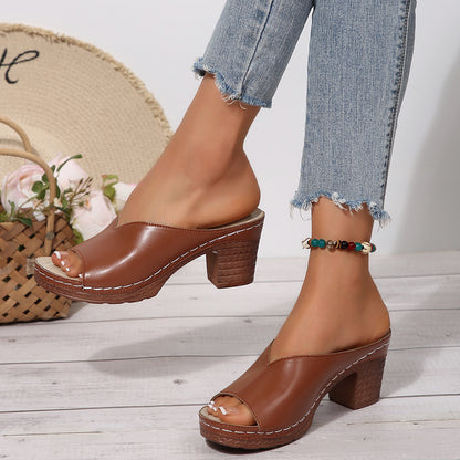 Womens Chunky Heel Peep-Toe Sandals
