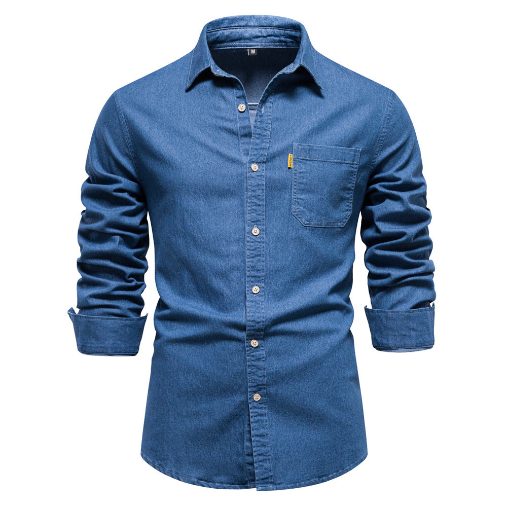 Mens Casual Denim Long Sleeve Shirt
