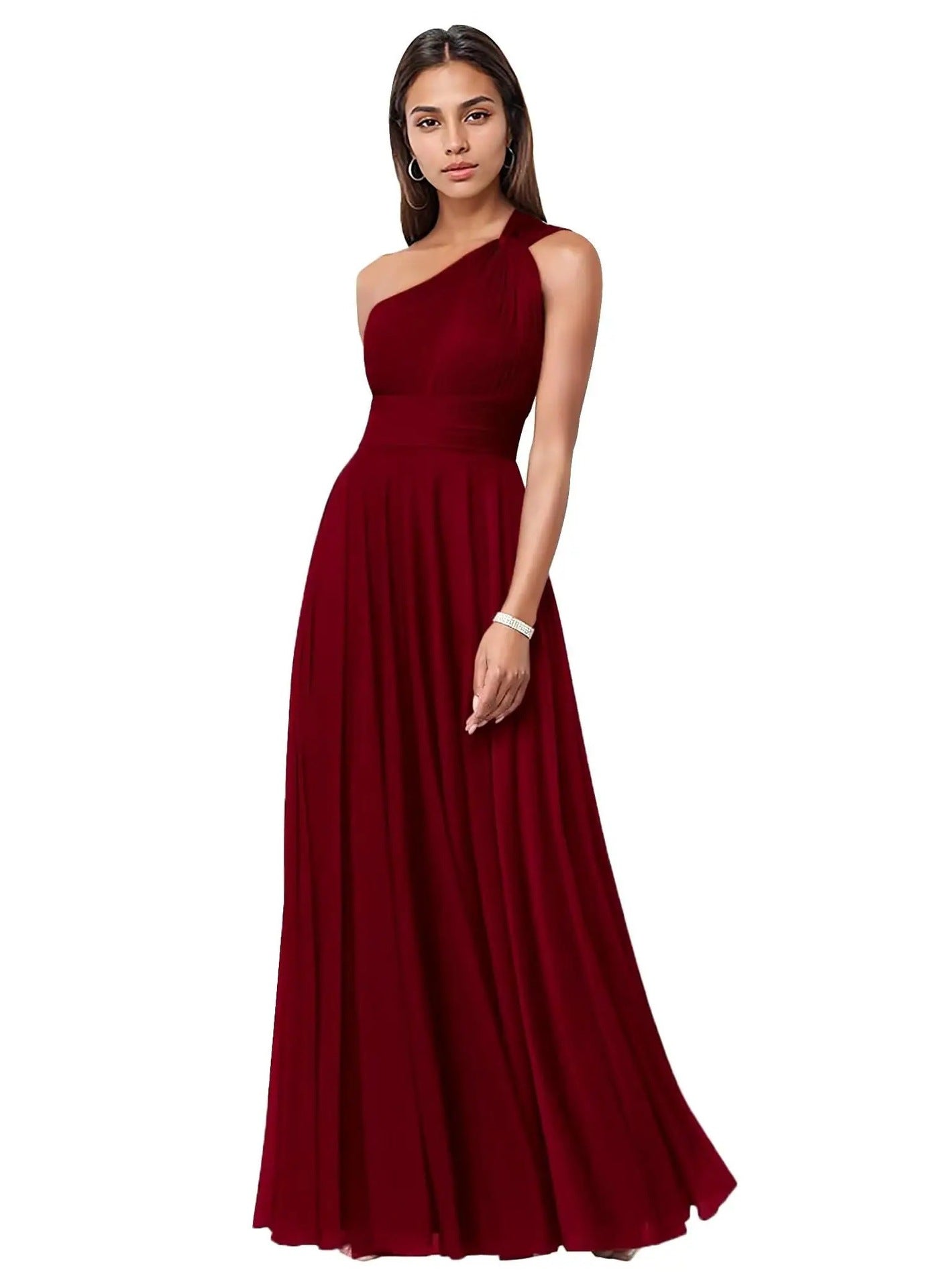 One Shoulder Chiffon Evening Dress
