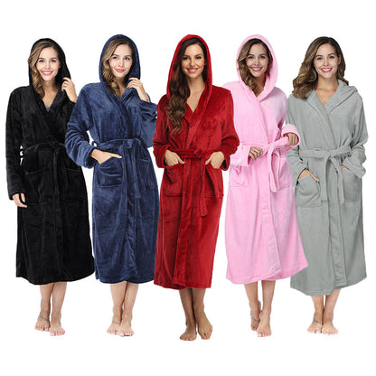 Hooded Flannel Bathrobe for Women