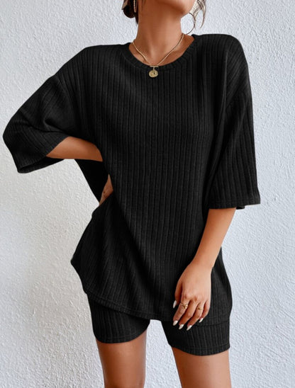 Loose round neck shorts set for women