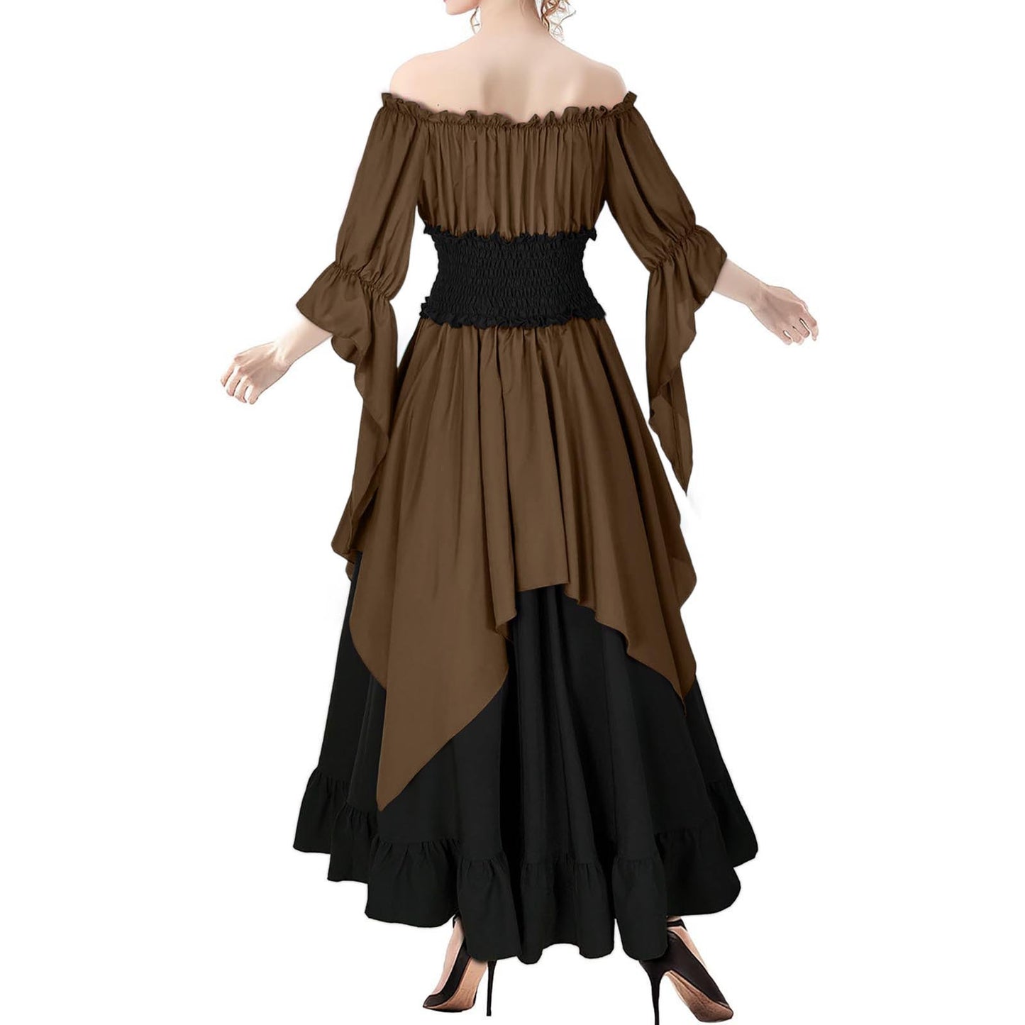 Medieval Retro Patchwork Dress with Flutter Sleeves