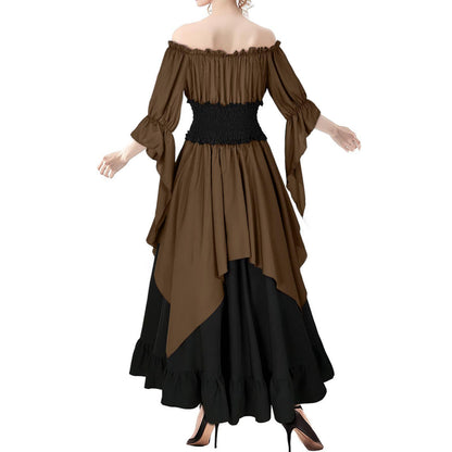 Medieval Retro Patchwork Dress with Flutter Sleeves
