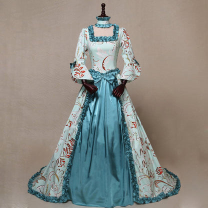 Vintage Bell Sleeve Printed Long Dress