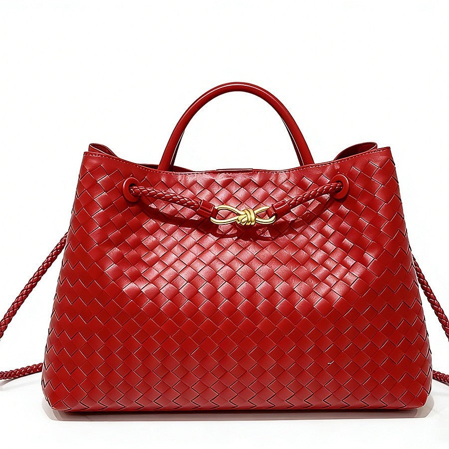 Woven Tote Bag with Metal Rope Buckle