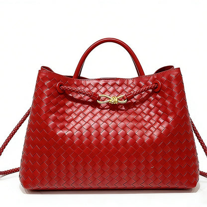 Woven Tote Bag with Metal Rope Buckle
