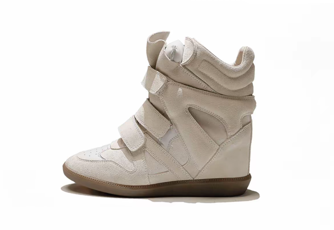 Women's Hidden Wedge Sneakers Cowhide Casual Shoes