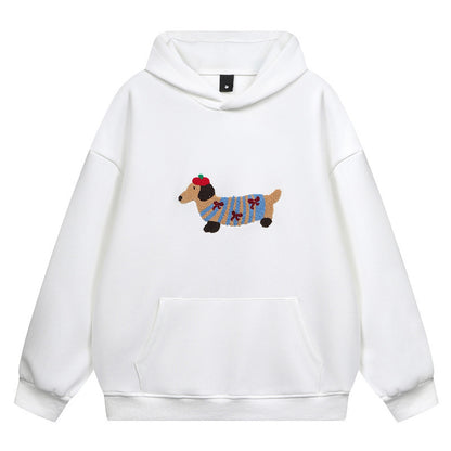 Furry Dachshund Print Hooded Sweatshirt