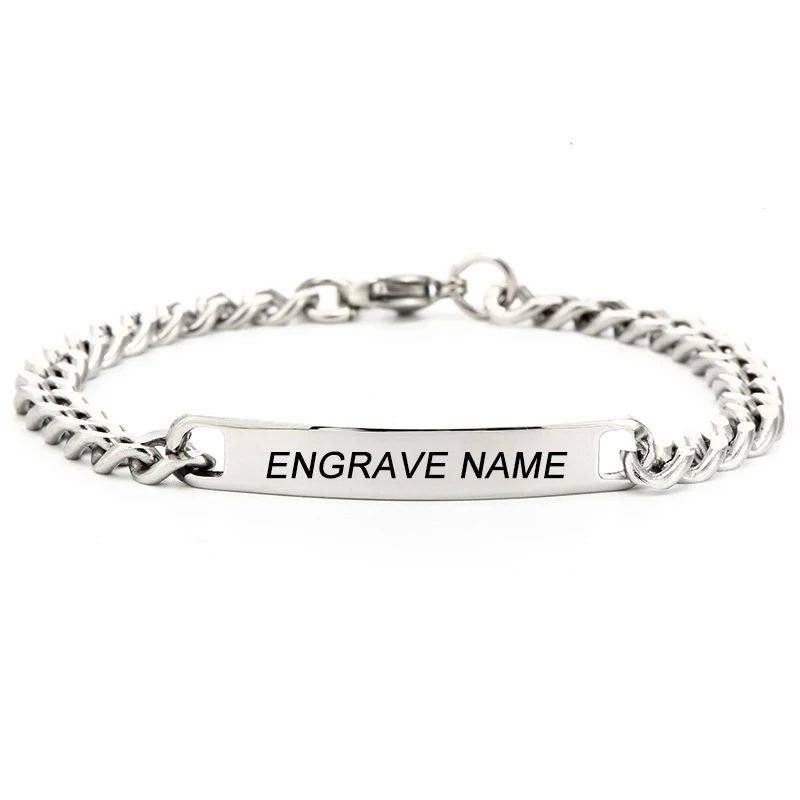 Custom Engraved Stainless Steel Bracelet with CZ Pendant