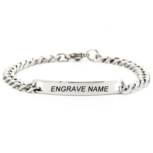 Custom Engraved Stainless Steel Bracelet with CZ Pendant