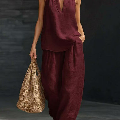 Womens Halter Neck Sleeveless Casual Two-Piece Set