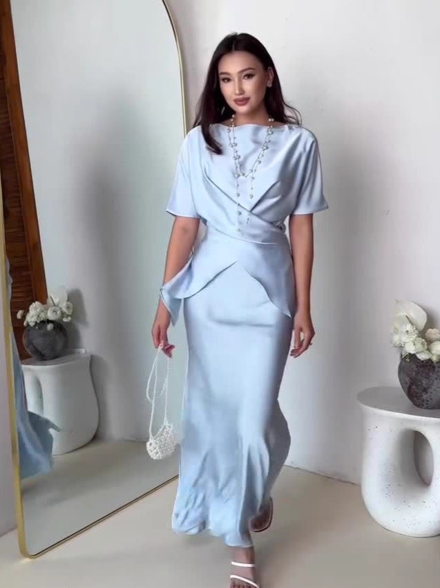 Women's Solid Color Fishtail Dress Set
