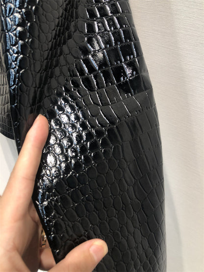 Crocodile pattern genuine leather coat