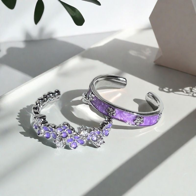 Purple Floral Adjustable Ring for Women