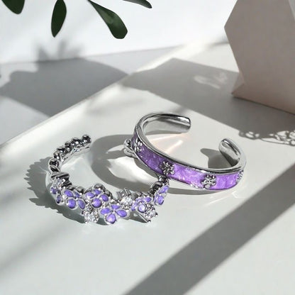 Purple Floral Adjustable Ring for Women