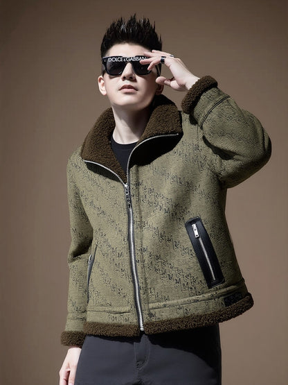 Men's Faux Fur Collar Leather Jacket
