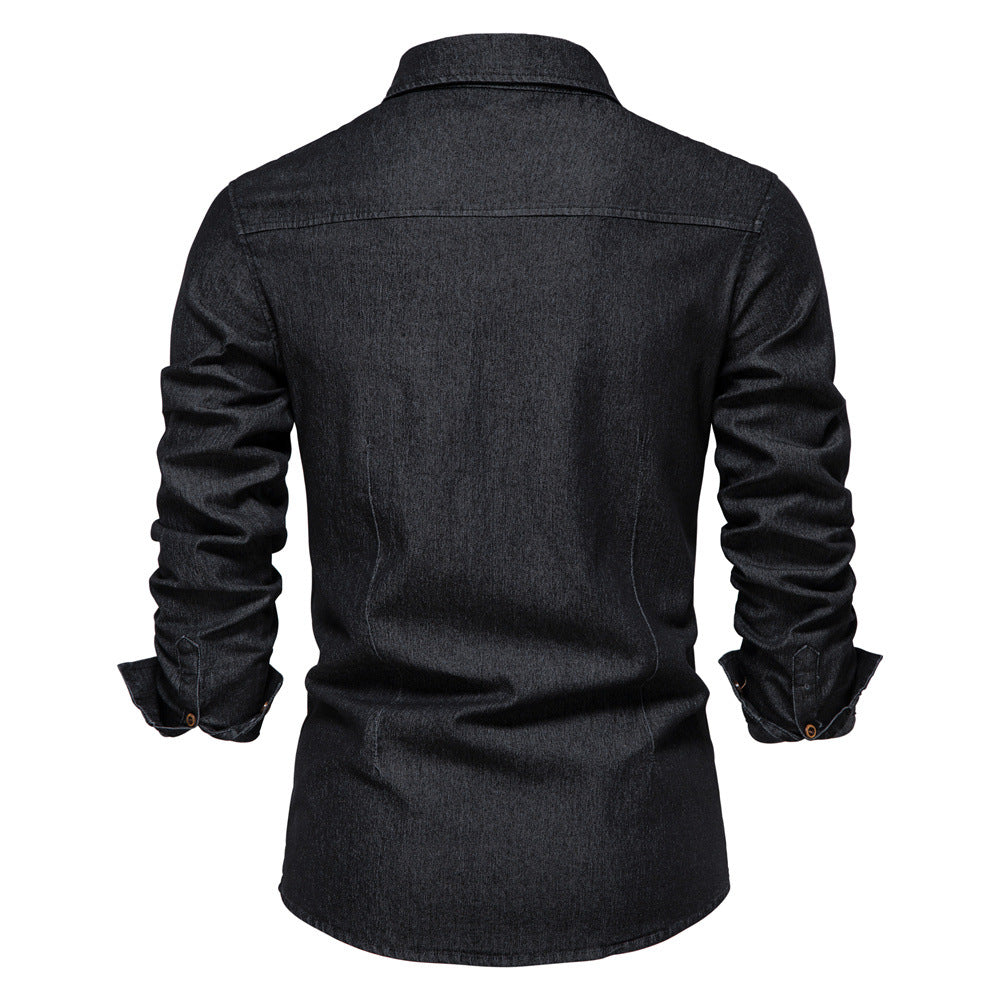 Mens Casual Denim Long Sleeve Shirt