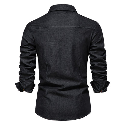 Mens Casual Denim Long Sleeve Shirt