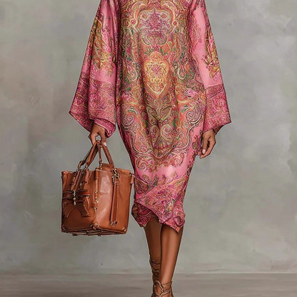 Flowy Bell Sleeve Digital Print Dress