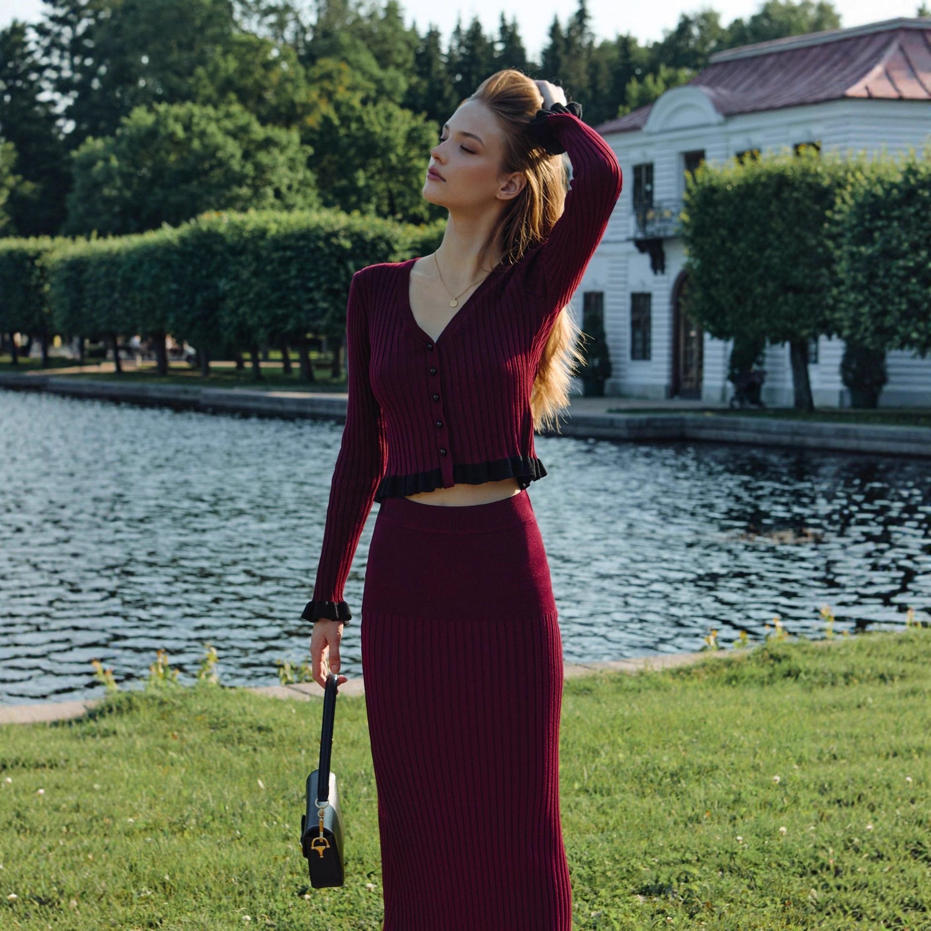 Ruffled Fitted Top and Dress Set