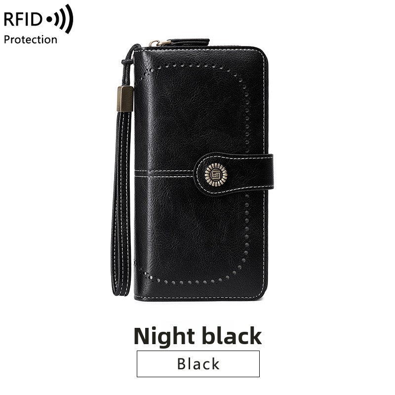 Long-style zipper anti-magnetic wallet