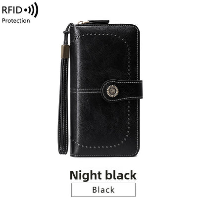 Long-style zipper anti-magnetic wallet