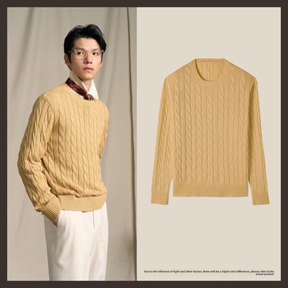Vintage Cable Knit Cotton Sweater Mens Casual Pullover