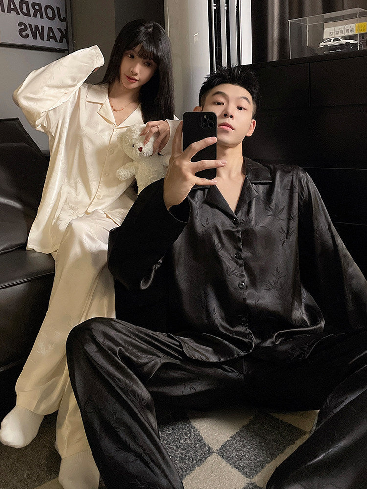 Ice Silk Couple Pajama Set Long Sleeve Home Wear