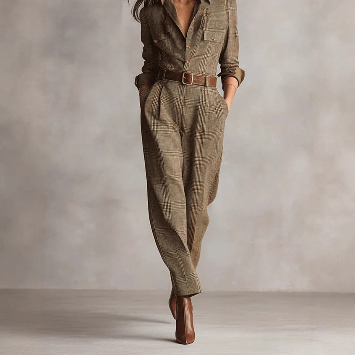 Classic Checkered Wide-leg Jumpsuit for Women