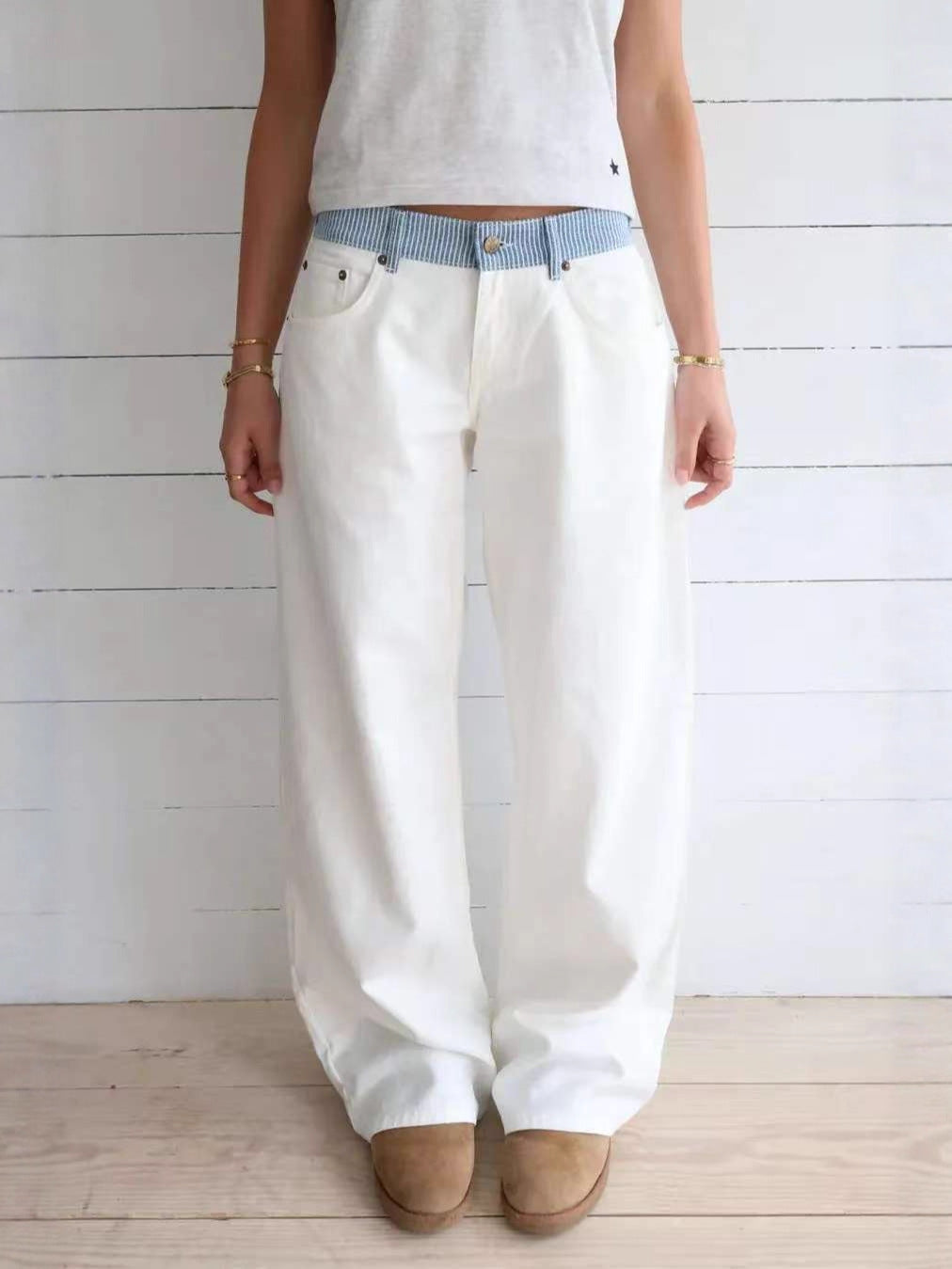 Women's High-Waisted Wide-Leg Denim Pants