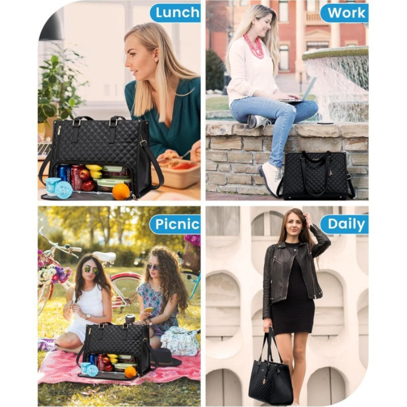 New 2 in 1 Handbag Lunch Bag Combination Bag Large Handbag Women's Thermal Insulation Lunch Box Women's Crossbody Computer Bag