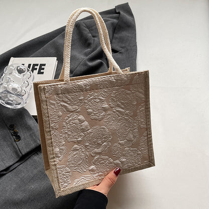 Mini Linen Hand Bag with Floral Design