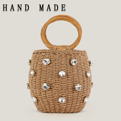Cylindrical Handheld Woven Diamond Bag