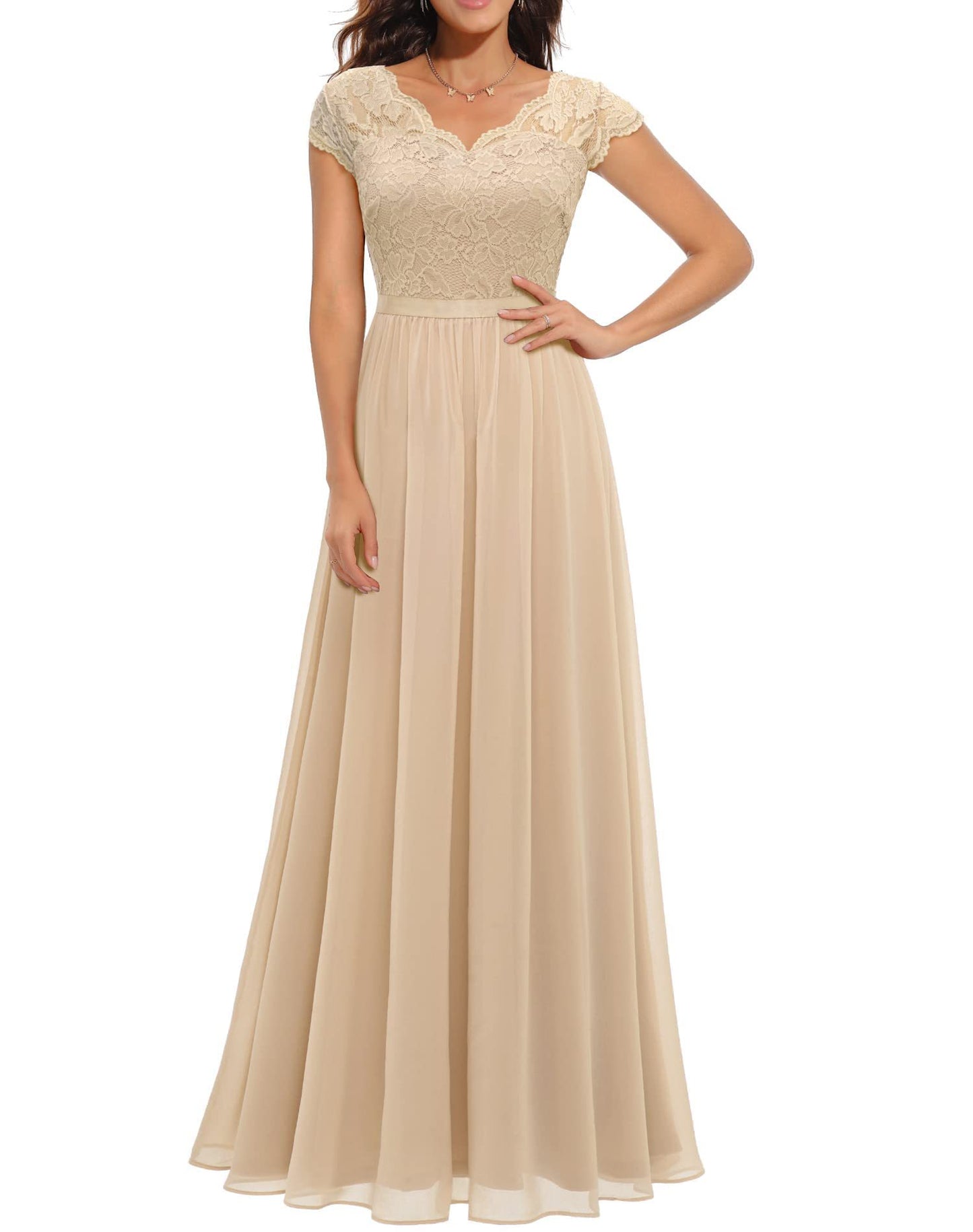 Lace Splicing Long Waist-Cinching Dress