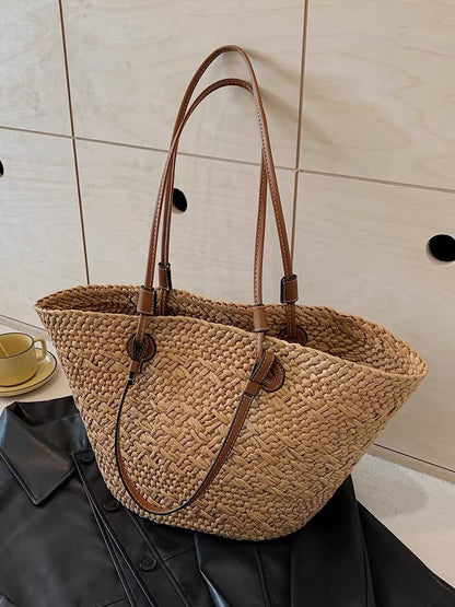 Handmade straw woven large capacity shoulder bag