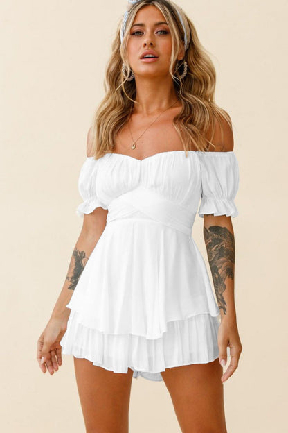 Women's Solid Color Jumpsuit with Lantern Sleeves