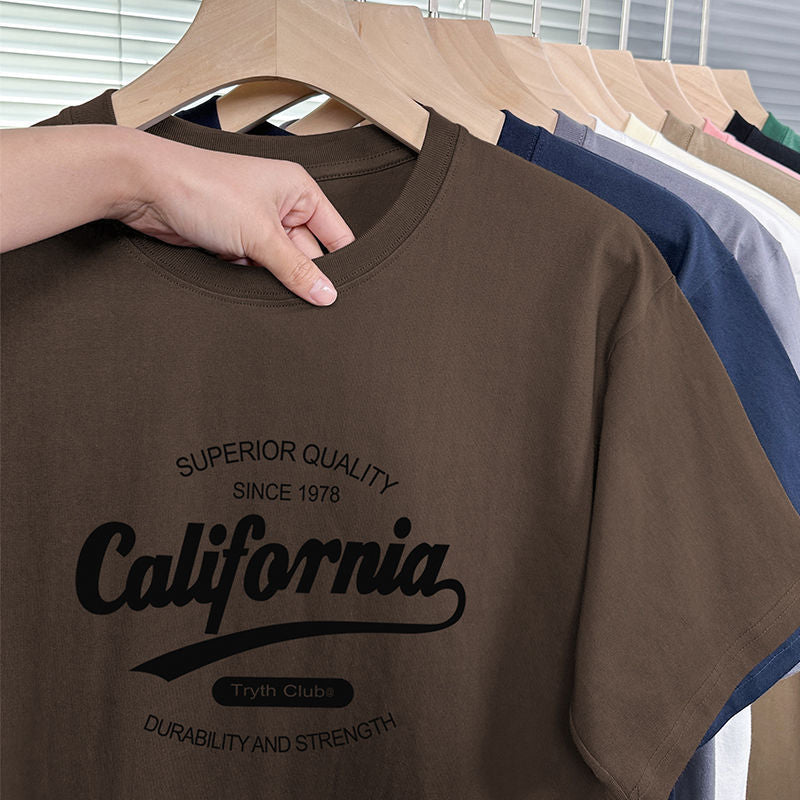Heavyweight Cotton T-Shirt Men's Short Sleeve Loose Crewneck
