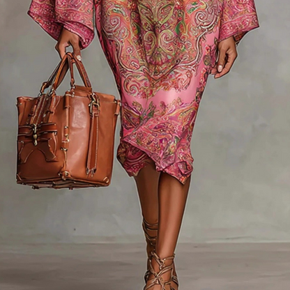 Flowy Bell Sleeve Digital Print Dress