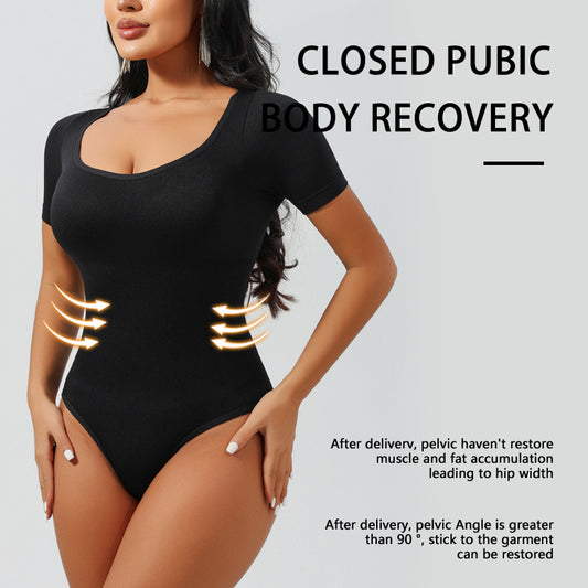 Square-neck short-sleeved thong shaping pants Dress