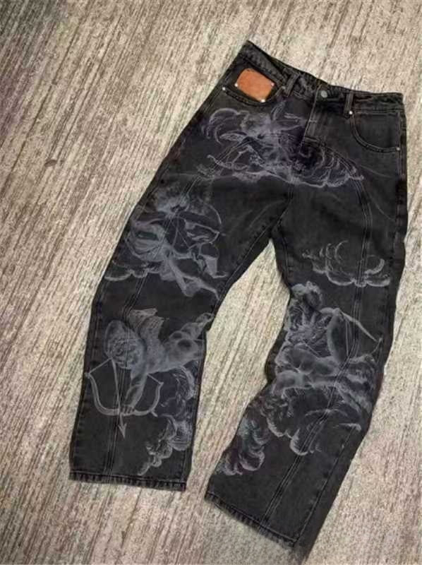 Men Printed Denim Trousers